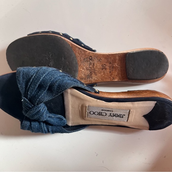 Jimmy Choo Denim Bow Wooden Y2K Slides - Picture 3 of 6